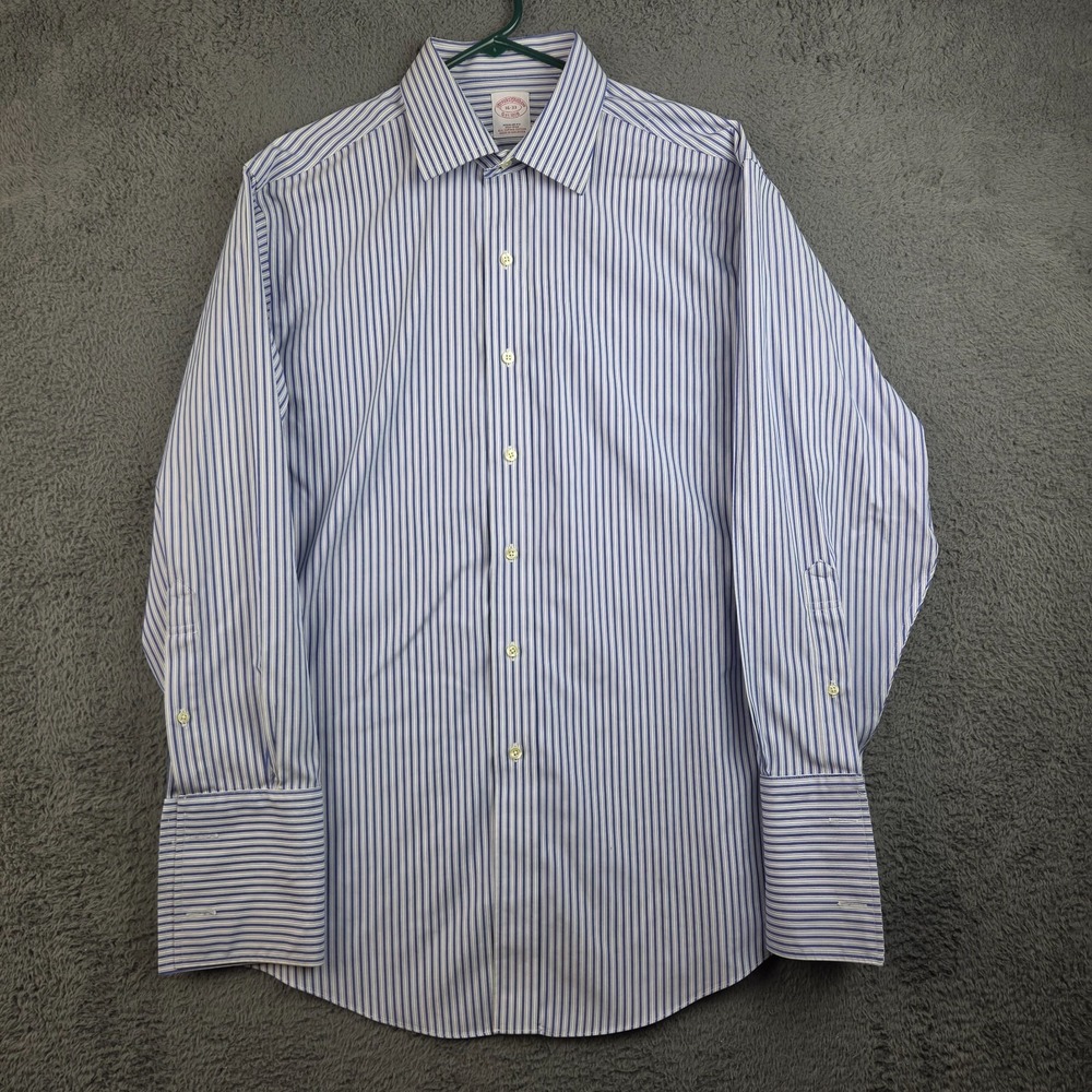 Brooks Brothers Men's Button Up Shirt 16-33 Blue White Striped Regular Supima